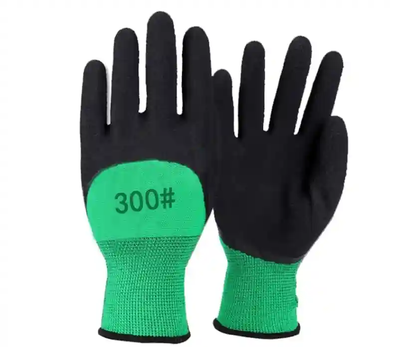 Перчатки рабочие с латексным обливом 300#, зелено-черные