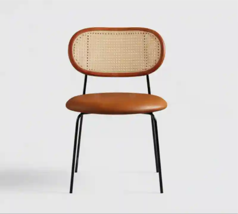 Стул дизайнерский в стиле ретро, плетеная спинка и кожаное сиденье