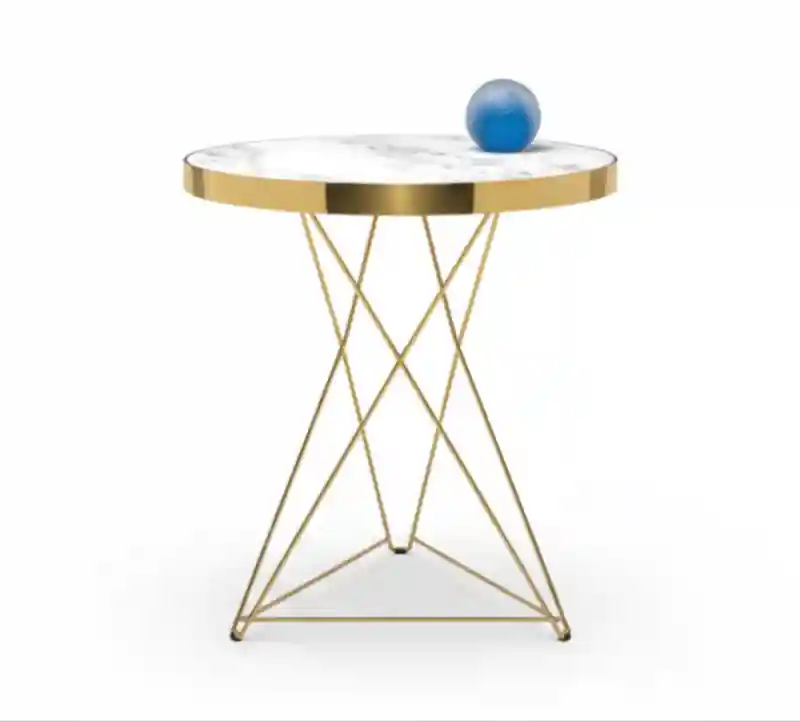 Стол кофейный Милена, круглый под мрамор с золотым каркасом