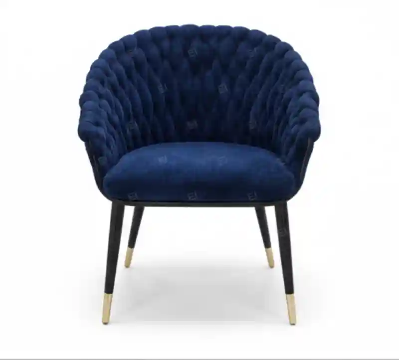 ресло дизайнерское мягкое, синий велюр с золотыми вставками