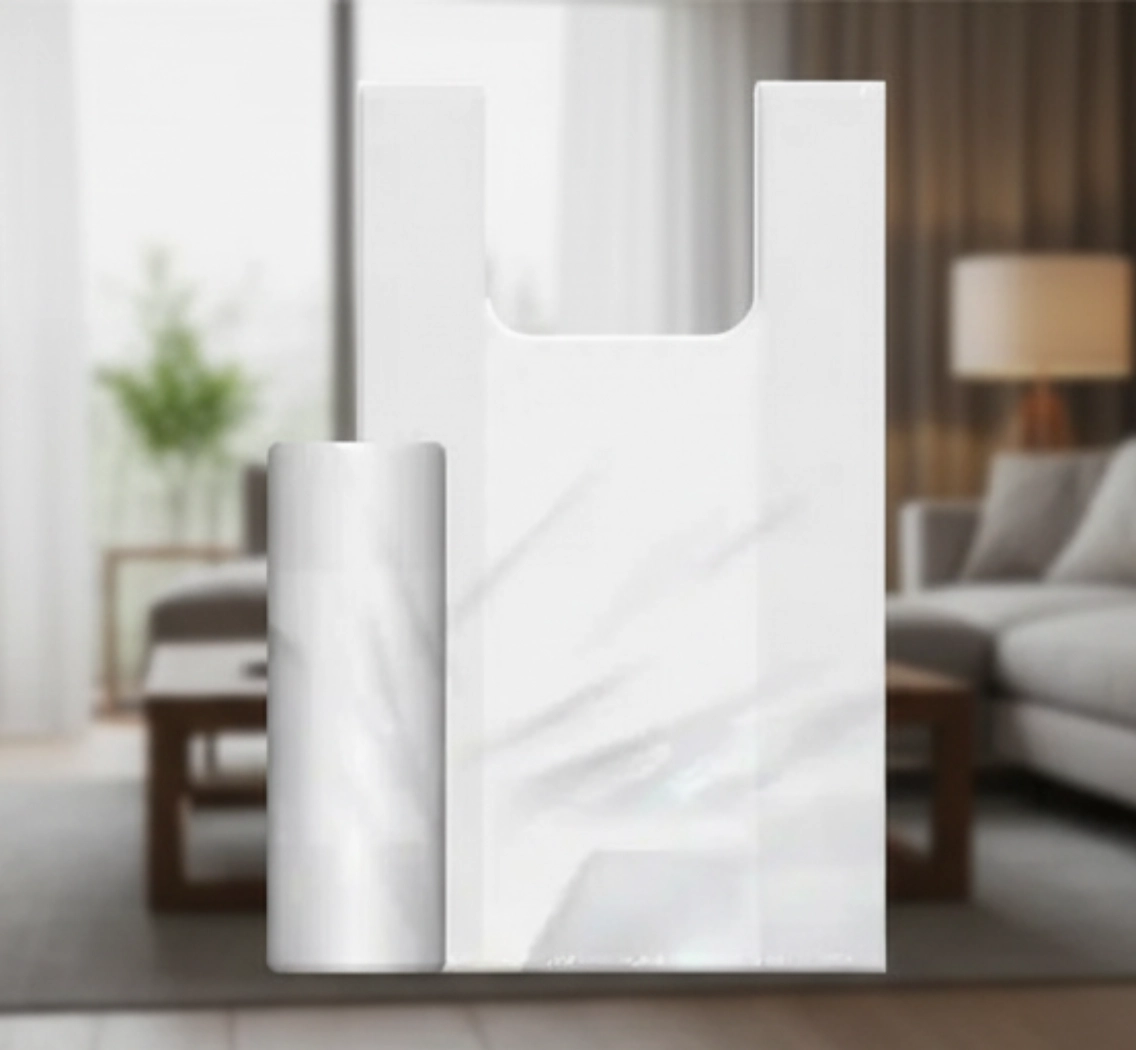 Фасовочные пакеты-майка в рулоне (белые, полупрозрачные)