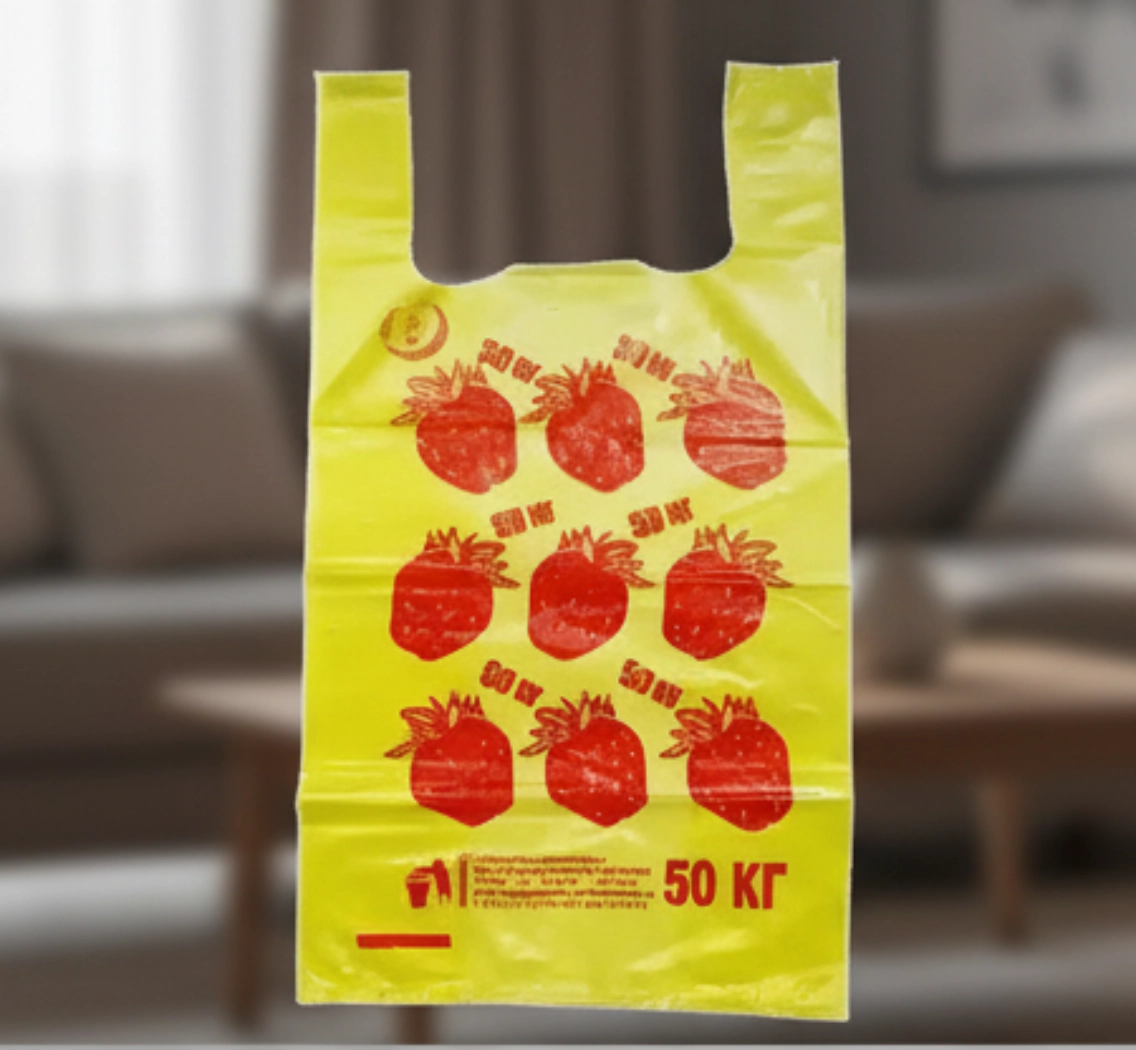 Пакет-майка «Клубника», полиэтиленовый, желтый, до 50 кг, 50 штук
