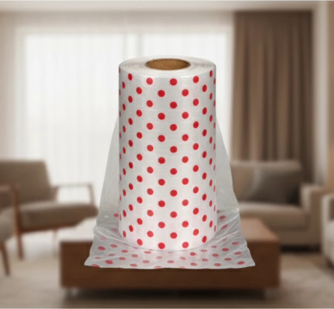 Пакеты фасовочные HDPE в рулоне с принтом "Горошек", красный