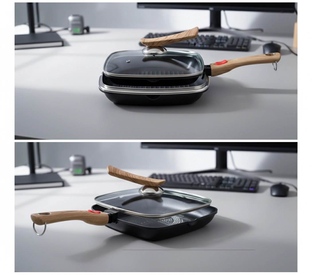 Сковорода-гриль Leevan двусторонняя 24 см, гранитное покрытие, съемные ручки