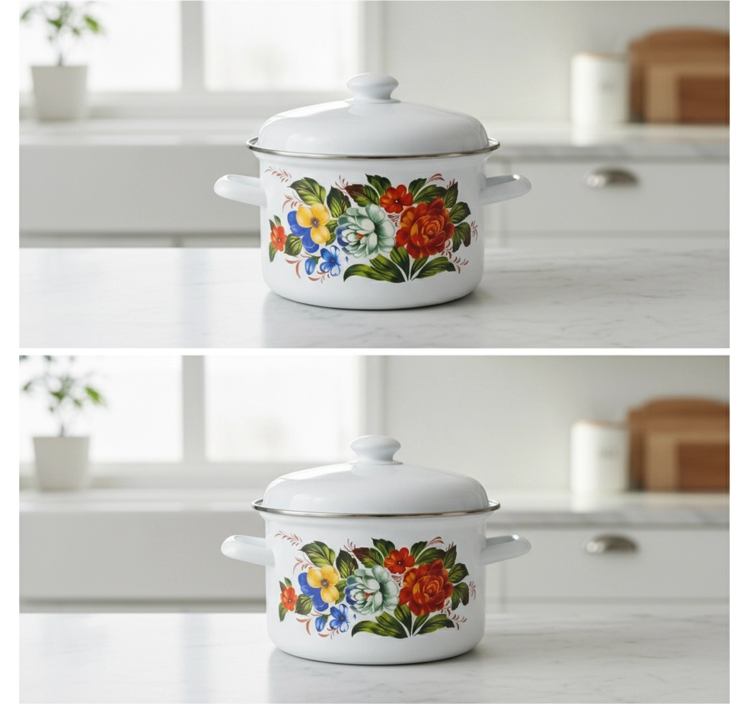 Кастрюля эмалированная с крышкой «Цветочный букет», 4.5 л, белая