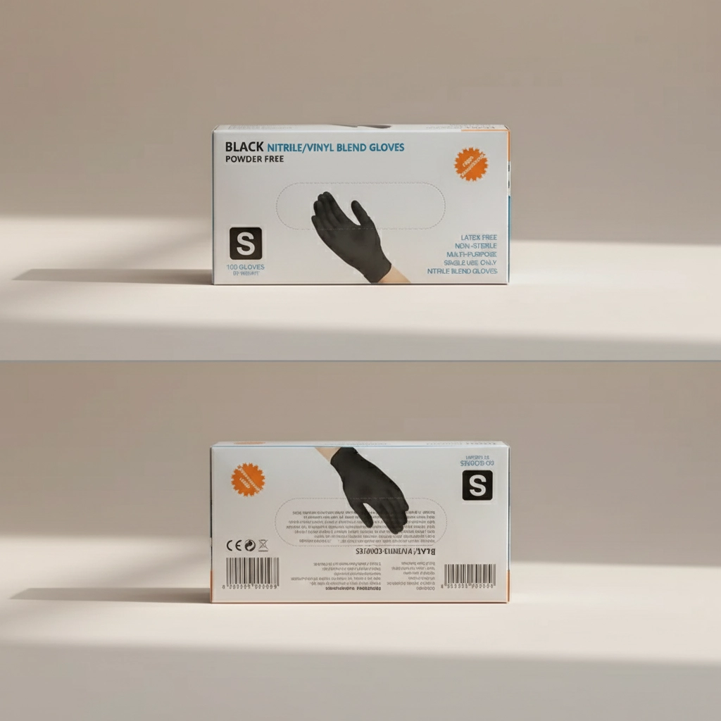 Перчатки нитрил-виниловые BLACK (черные), без пудры, размер S, 100 шт
