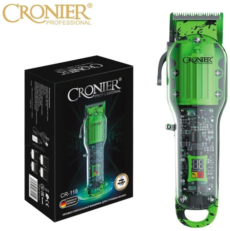 Профессиональная машинка для стрижки волос Cronier Professional CR-118 зеленая