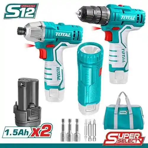 TKLI1203 - "ТОТАL" Комбинированный
комплект из 3 аккумуляторных
инструментов с л