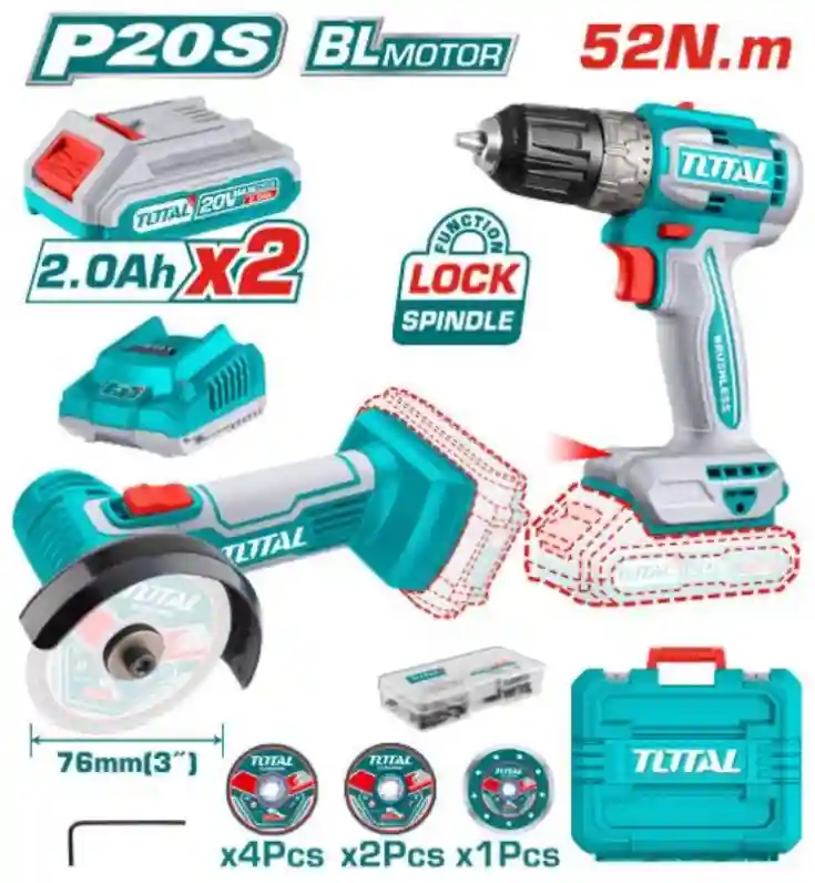 TCKLI20278 - "ТОТАL" Набор
аккумуляторных инструментов Li-ion
2в1, шуруповёрт+ми