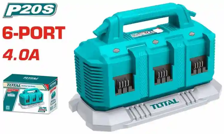 TFCLI2064 - "ТОТАL" Зарядная станция
для аккумуляторов 20v, 6-портов.