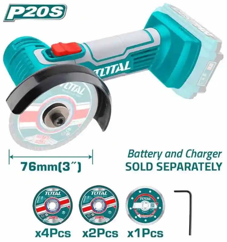 TAGLI76012 - "ТОТАL" Аккумуляторная
Li-ion мини отрезной инструмент 76мм,
20