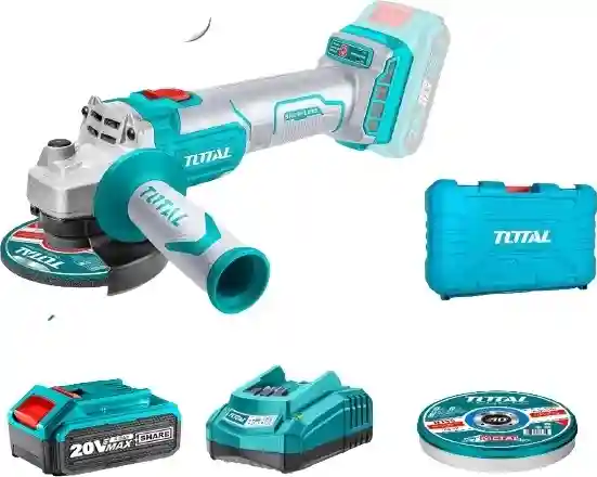 TAGLI2011587 - "ТОТАL" Литий-ионная
угловая шлифовальная машина 115мм,
20v, с ке