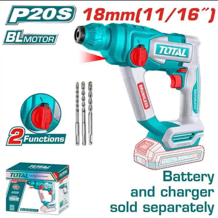 TRHLI20188 - "ТОТАL" Перфоратор
аккумуляторный Li-ion 20V, 1,8J