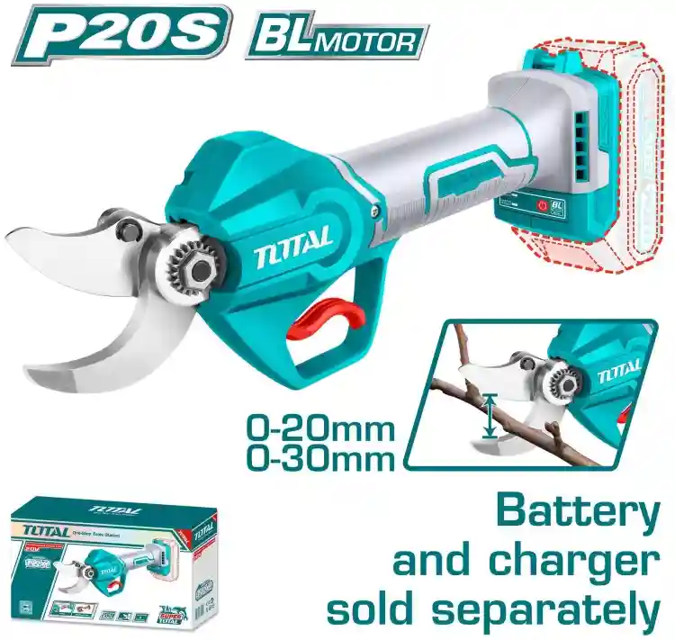 TSSLI20308 - "ТОТАL" Аккумуляторный
литий-ионный сучкорез 20v,
бесщеточный мотор