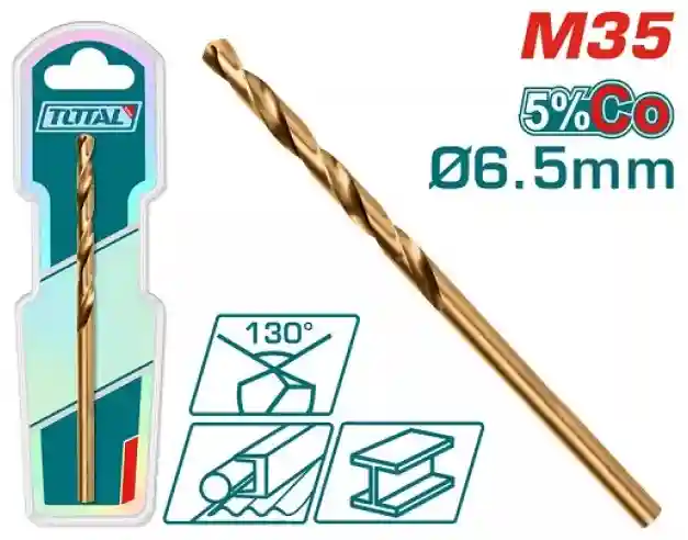 TAC11206501 - "ТОТАL" Сверло по
металлу кобальтовое, материал M35
HSS-Co, 6.5мм.