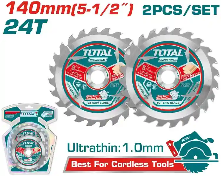 TAC2331403 - "ТОТАL" комплект
пильных дисков 2шт комплект, 140 мм,
зубъя 24Т.