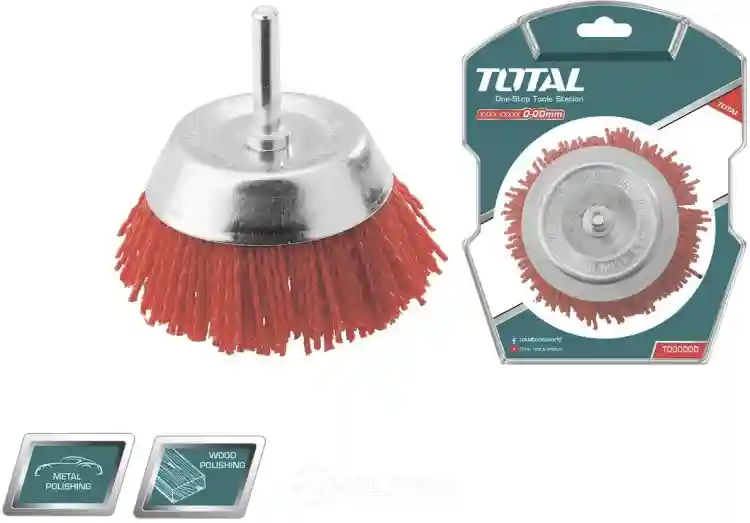 TAC33035 - "ТОТАL" Щётка чашечная
со шпилькой нейлоновая по дереву
75мм

