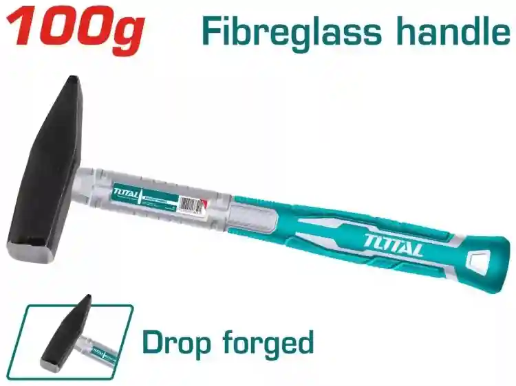 THTS71100 - "ТОТАL" Молоток 100гр,
углеродистая сталь 45, рукоятка
стекловолокно