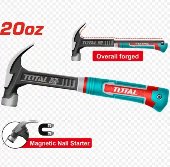 THCH61020L - "ТОТАL" Молоток
гвоздодёр с магнитом 560Гр,
цельнометаллический, ко