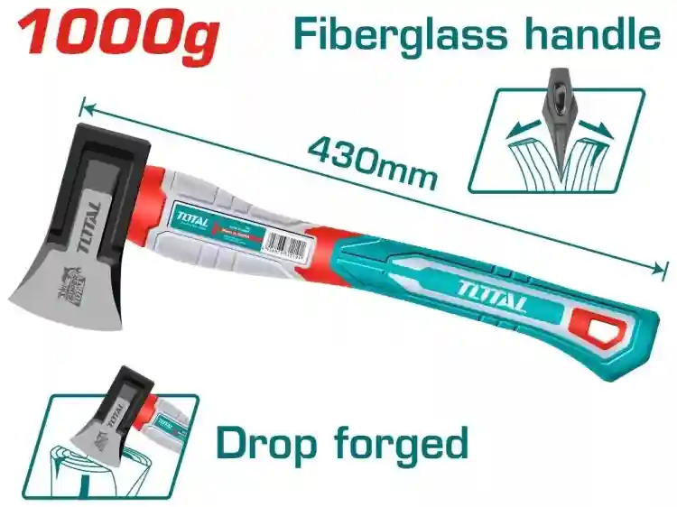 THAX0611000 - "ТОТАL" Топор 1000Гр,
углеродистая сталь 45, рукоятка из
стекловол