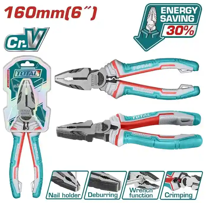 THT210606S - "ТОТАL" Плоскогубцы
INDUSTRIAL 160мм, материал Cr-V,
усиленный зажи