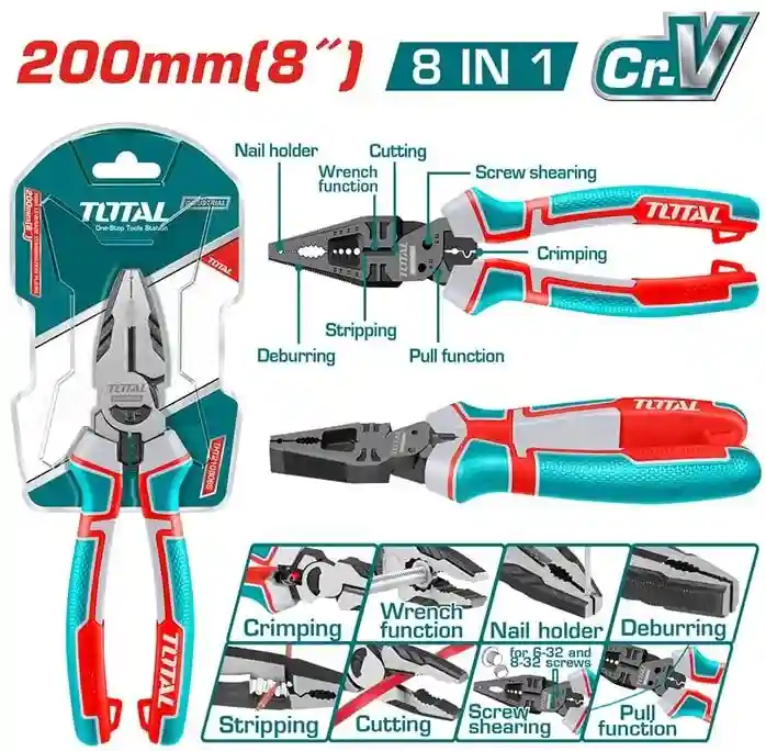THTMF186 - "ТОТАL" Плоскогубцы
многофункциональные 8 в 1
INDUSTRIAL 200мм, усиле