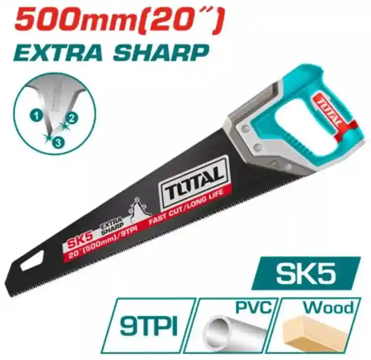 THT55208 - "ТОТАL" Ножовка 500 мм, с
защитным покрытием, зубъя 9TPI.
