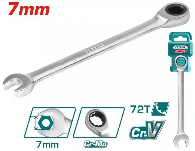 TCSPAR071 - "ТОТАL" Ключ гаечный
комбинированный с трещоткой 7мм, CrV.
