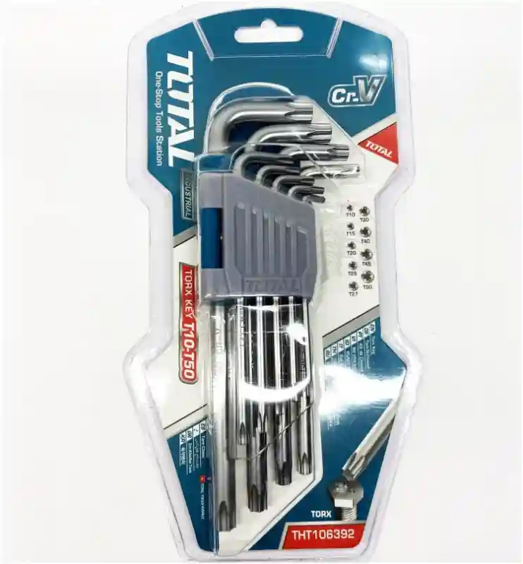 THT106392 - "ТОТАL" Набор имбусовых
ключей TORX T10-T50
(длинные)
