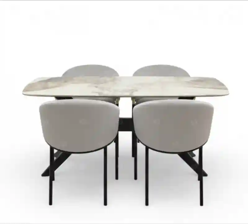 Обеденная группа: стол с текстурой оникса и 6 мягких стульев-кресел