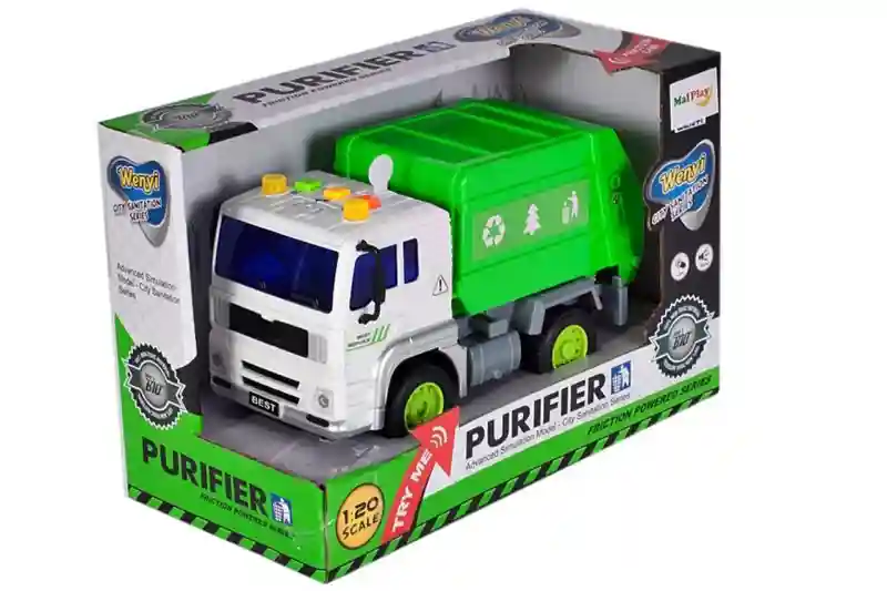 Игрушечная машинка мусоровоз Wenyi Purifier 1:20, инерционная, со световыми и зв