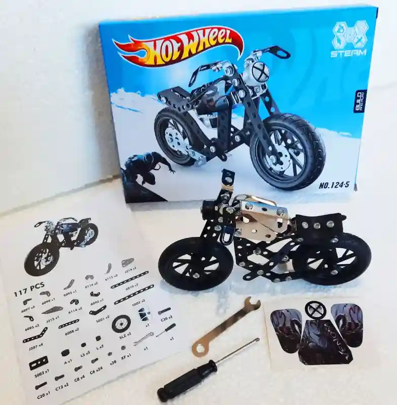 Конструктор металлический мотоцикл черный 23433