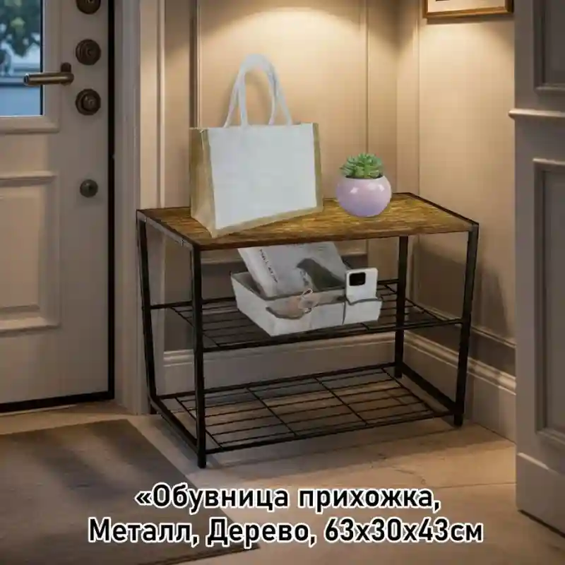 Обувница для прихожей, металл + дерево, 63×30×43 см