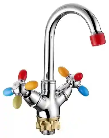 Смеситель для кухни двухвентильный с цветными ручками, хром/мультиколор
