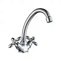 Смеситель для кухни двухвентильный, высокий изогнутый излив, хром