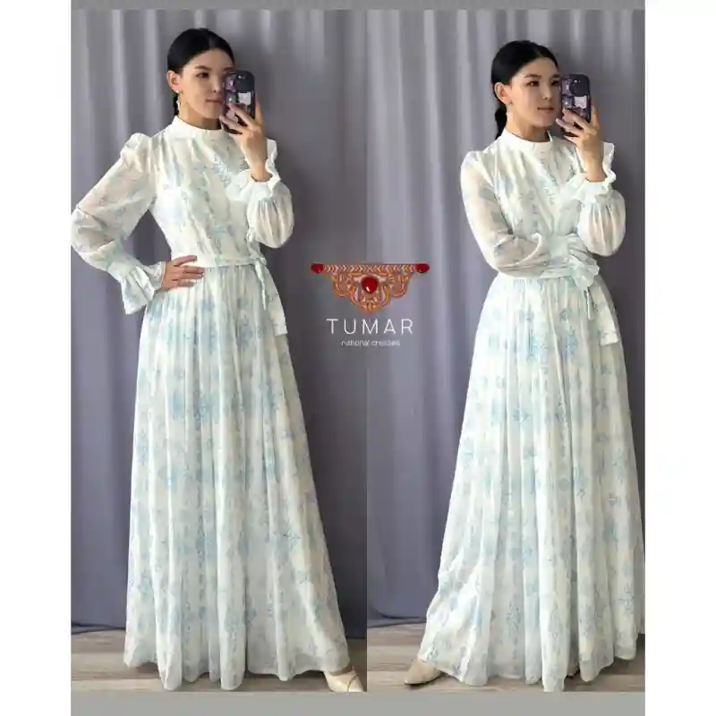 Платье белое с синим узором размер 52