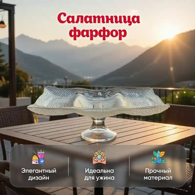 Ваза-фруктовница стеклянная на ножке (прямоугольная)