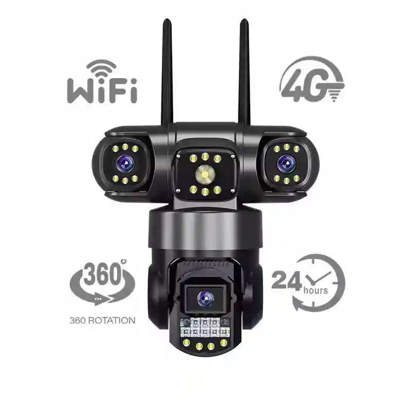 Умная Wi-Fi / 4G PTZ камера видеонаблюдения с тремя объективами (360°)