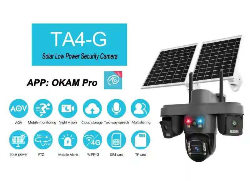 Уличная Wi-Fi/4G IP-камера TA4-G с тремя объективами и солнечной панелью