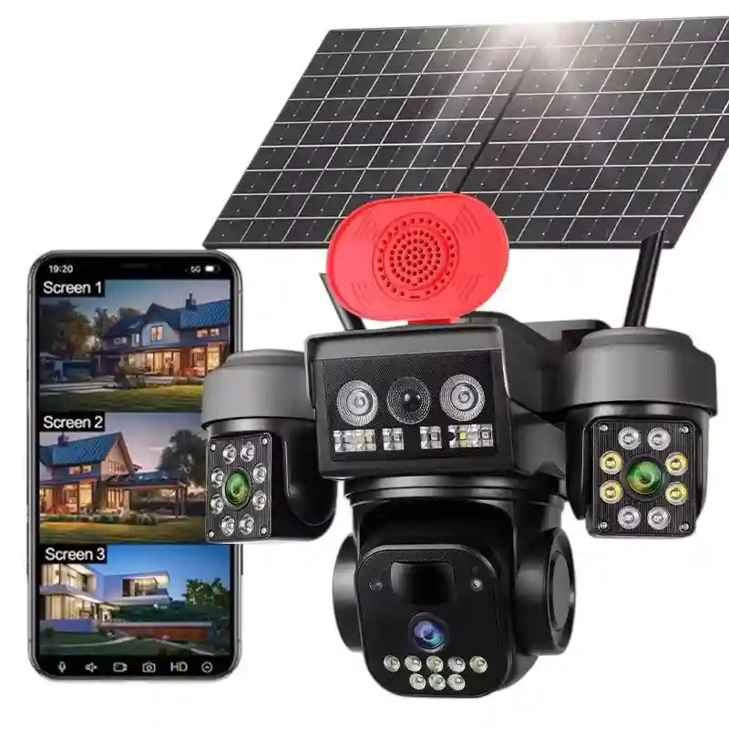 Умная Wi-Fi камера видеонаблюдения с солнечной панелью (3 объектива)