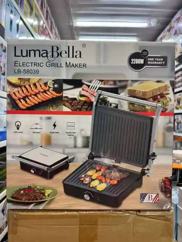 Электрогриль LumaBella LB-58039, 2200 Вт, 180°, черный/серебристый