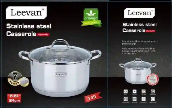 Кастрюля Leevan Stainless steel Casserole 6.6 л, 24 см