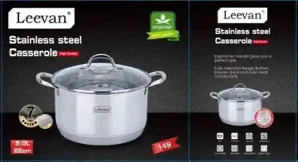 Кастрюля Leevan Stainless steel Casserole 5.0 л, 22 см
