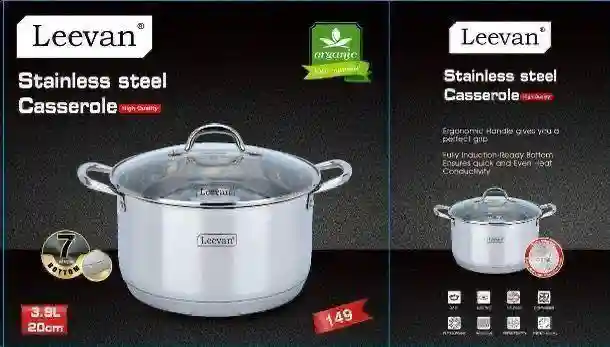 Кастрюля Leevan Stainless steel Casserole 3.9 л, 20 см