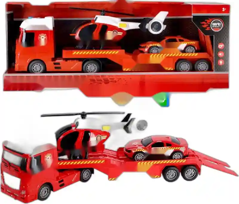 Пожарный транспортер набор (машина, вертолёт и авто), музыкальный