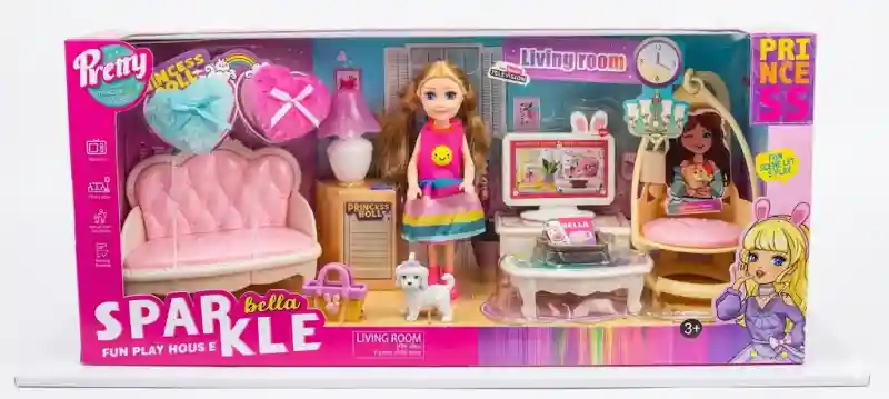 Игровой набор Sparkle Bella: Кукла с мебелью «Уютная гостиная» (7019)