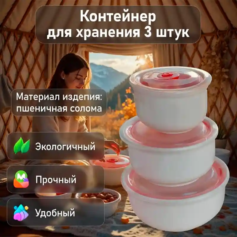 Контейнеры для хранения продуктов, набор 3 шт