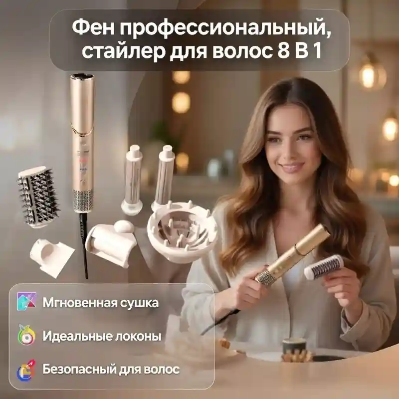 Фен профессиональный, стайлер для волос 8 в 1