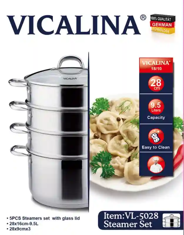 Пароварка 5-слойная со стеклянной крышкой Vicalina VL-5028