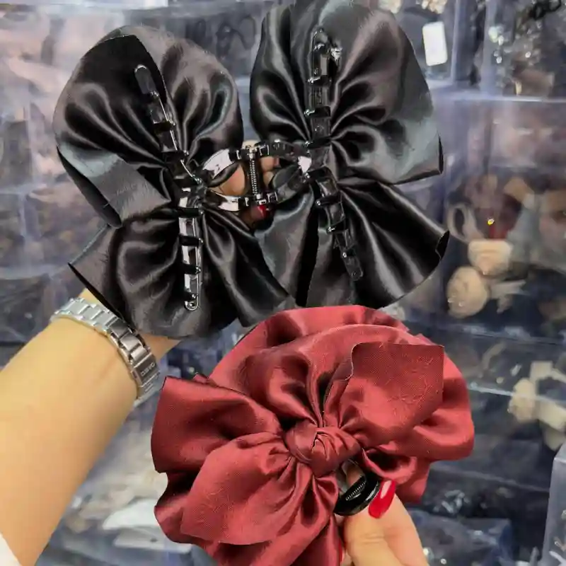 Краб большой атласный двойной бант (чёрный/бордо)